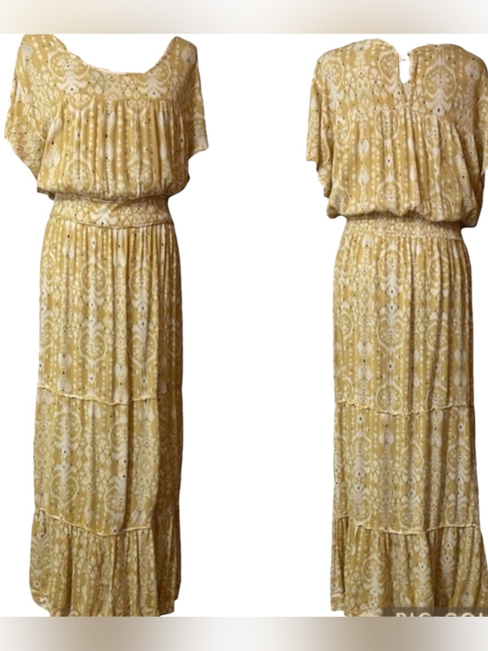 Knox Rose Yellow Patterned Maxi Dress with Smocked Waist